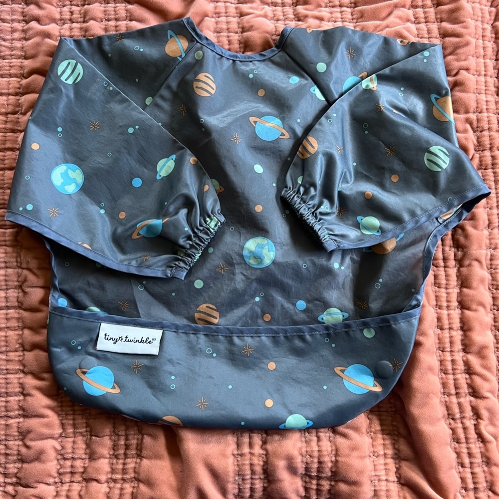 Gray and Blue Waterproof Bib with Long Sleeves